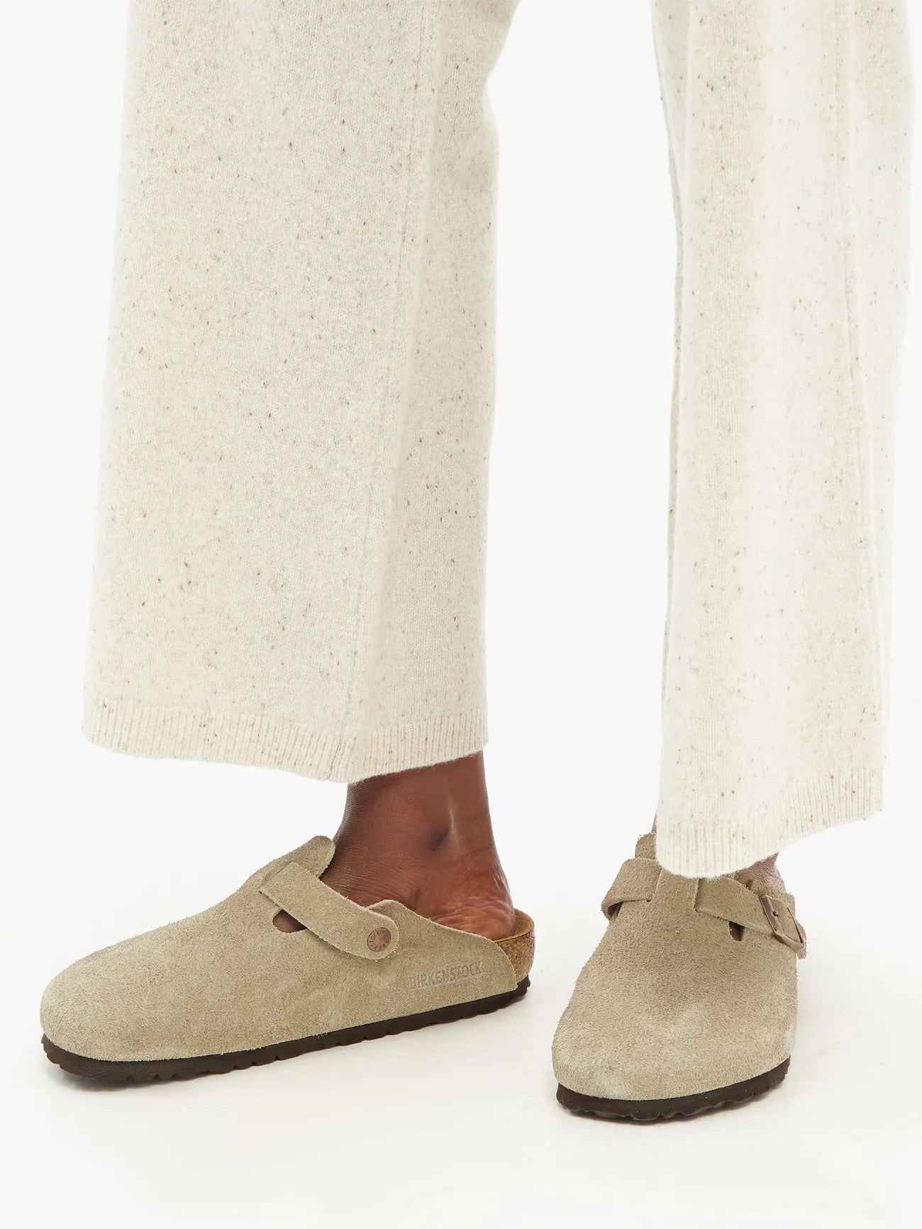 Birkenstock Boston Taupe Soft Footbed Suede Leather