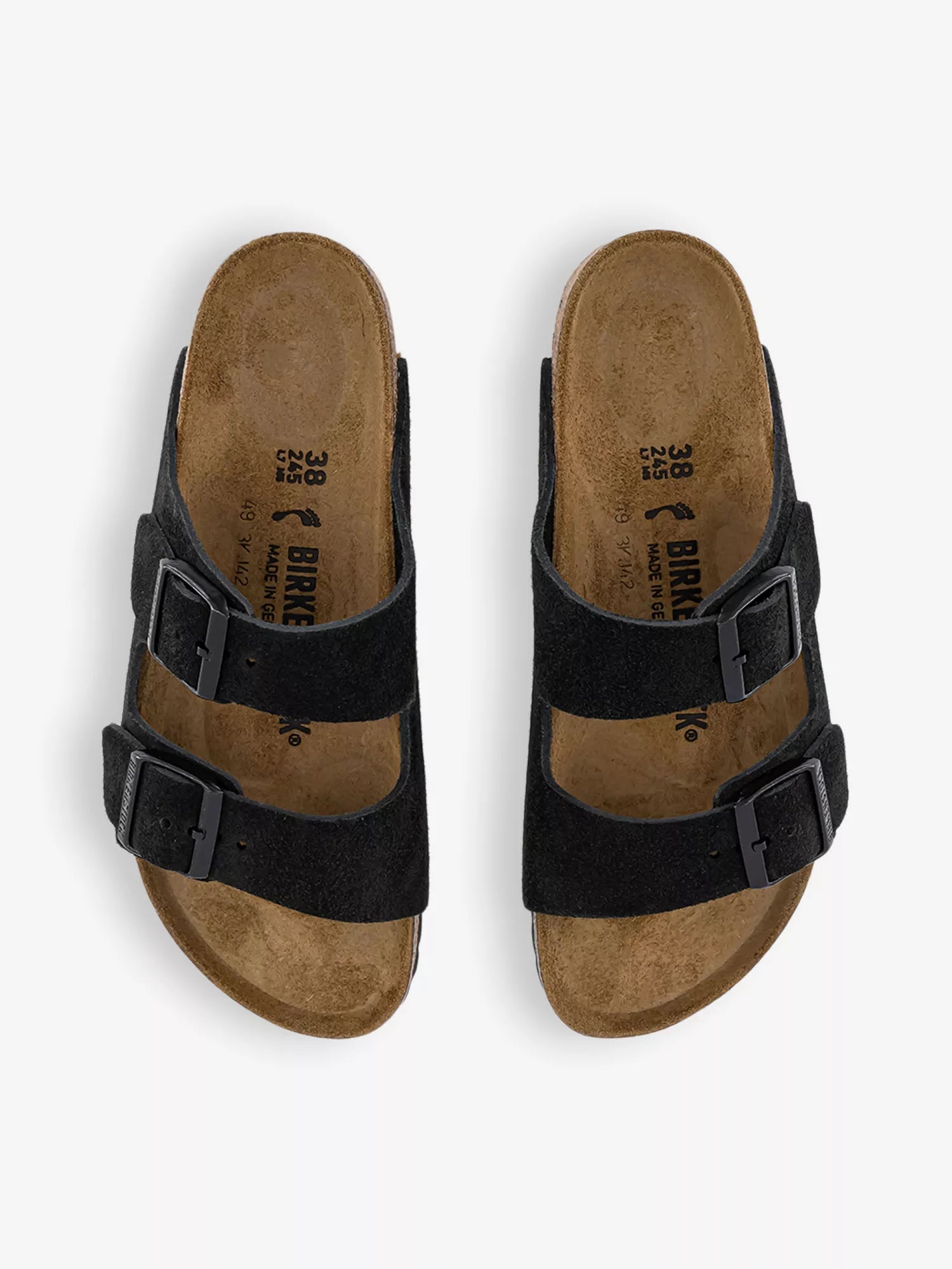 Birkenstock Arizona Black Two Strap Suede Sandals